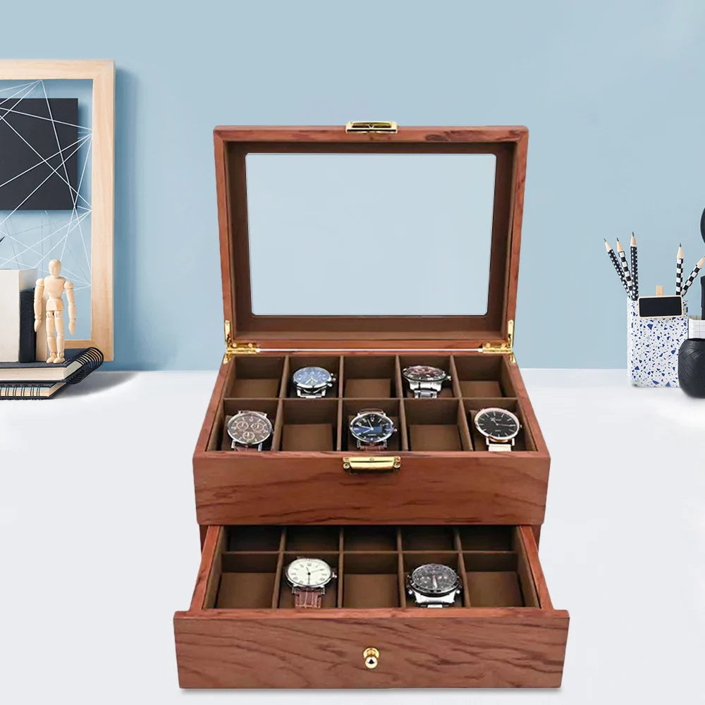 Boite Montres Bois Naturel Velours 20 Places