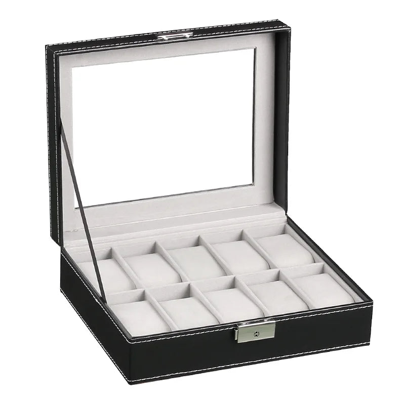 Boîte Montre Cuir Verre Noir Emplacements