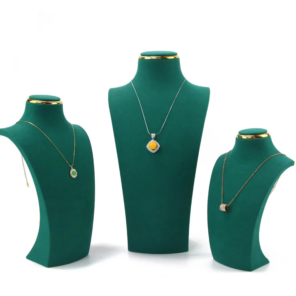 Présentoir Collier Buste Simili Cuir Doré