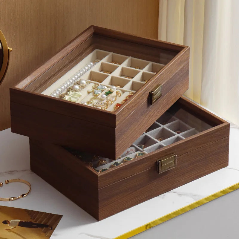 Boîte Bijoux Bois Foncé Double Plateau Velours