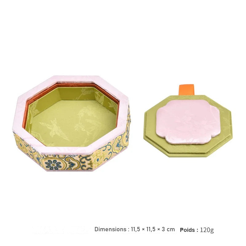 Boîte à bijoux brocart quadrilobée et octogonale – Vert, Boîte Carrée 11,5 x 11,5 cm