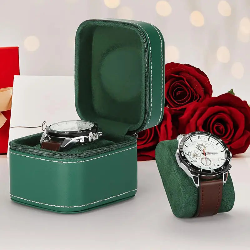Boite Montre Cuir Voyage Compact 10x8cm