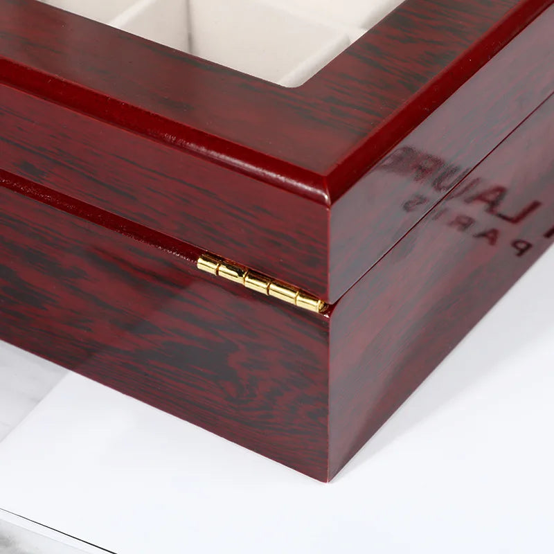 Coffre Fort Montre Bois Rouge Foncé Multi-Capacité