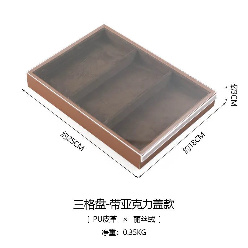 Plateau Bijoux Cuir Marron Velours Rangement