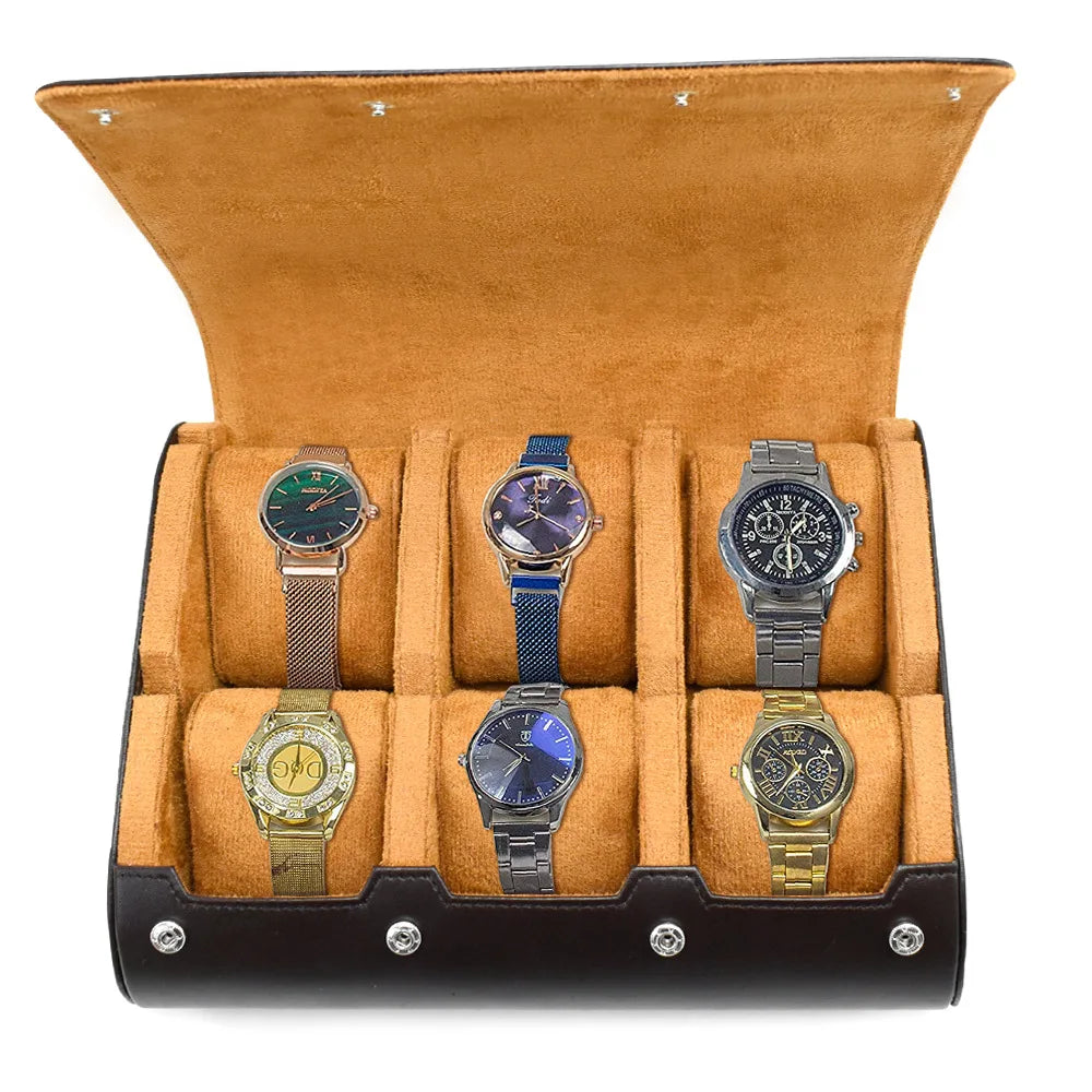 Étui Montre Cuir Voyage Rouleau 6 Fentes