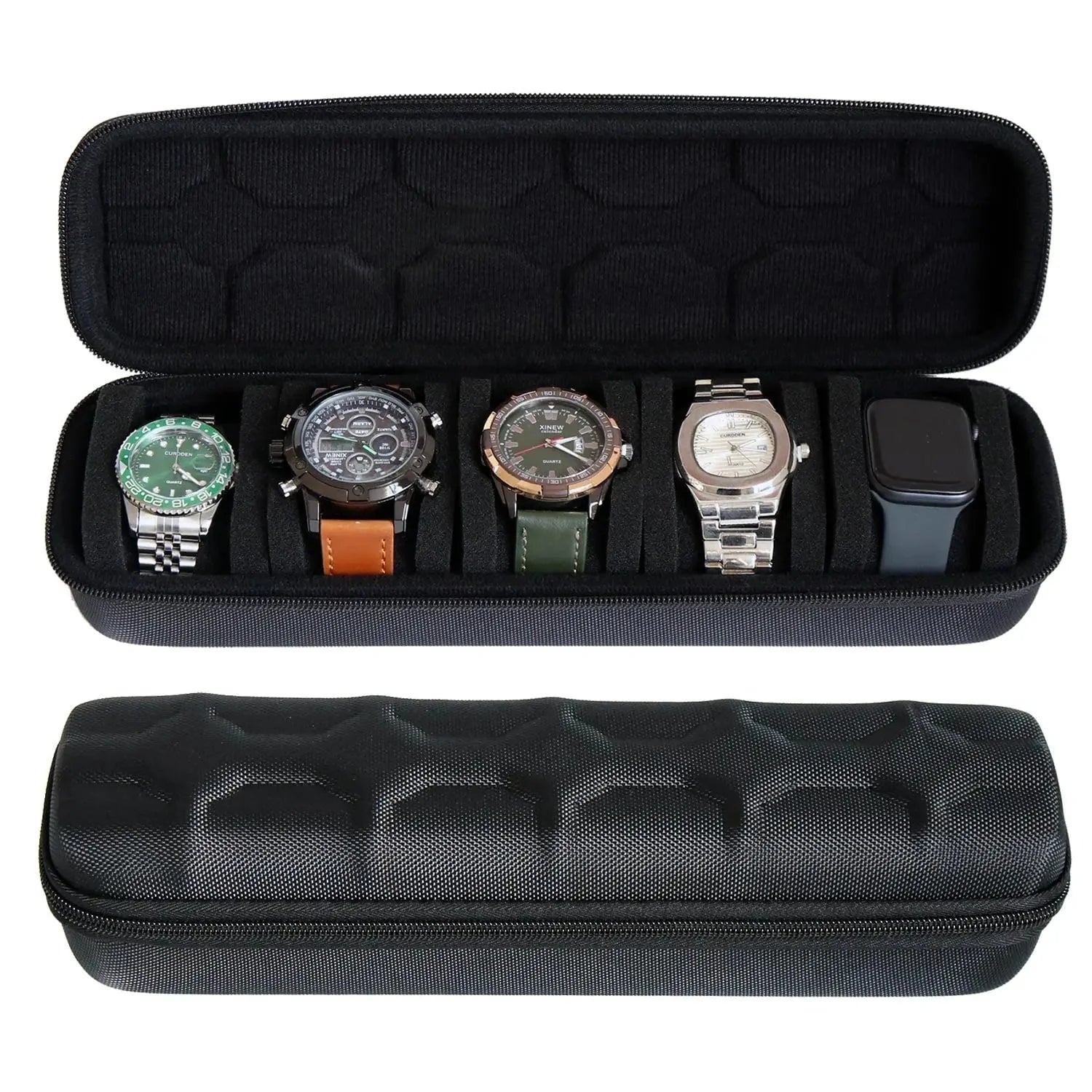 Étui Montre Plastique EVA 5 Slots Nylon Noir