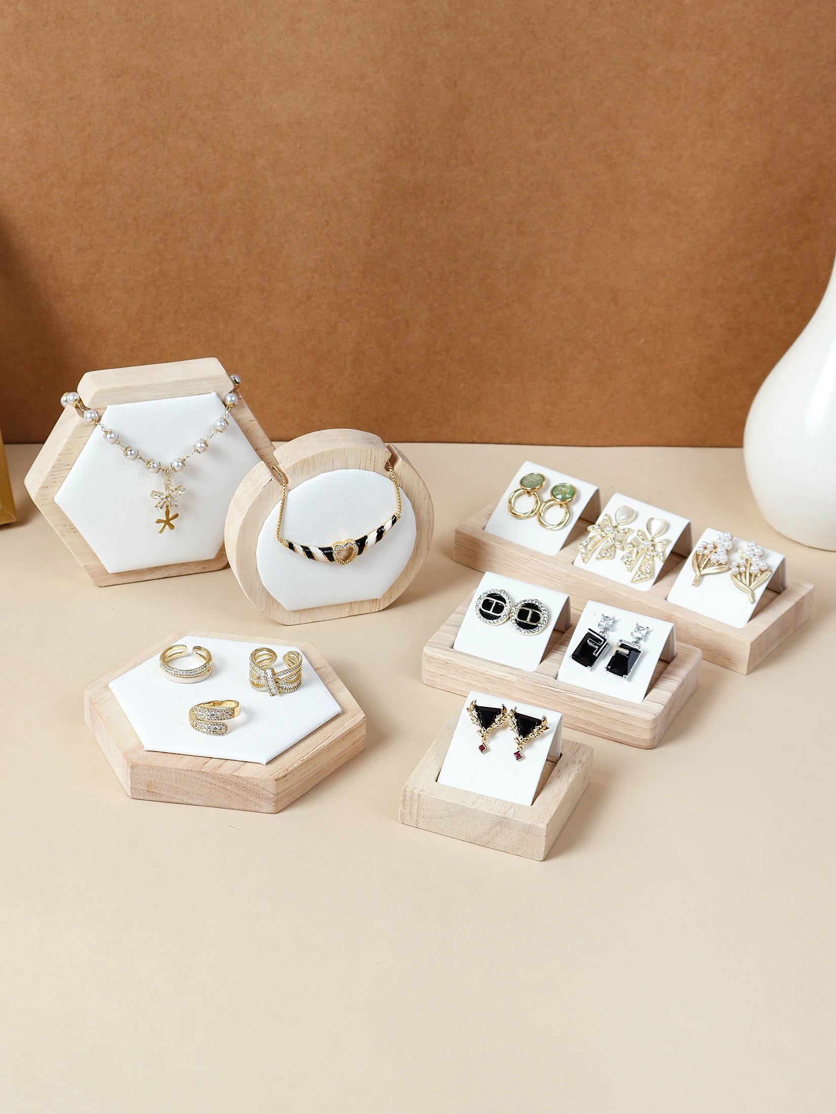 Presentoir Bracelet Collier Bois Blanc Multi-formes