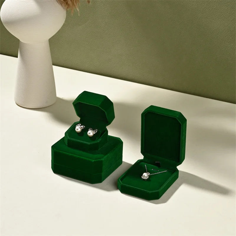 Boite Bagues Velours Vert Pierres Précieuses Premium