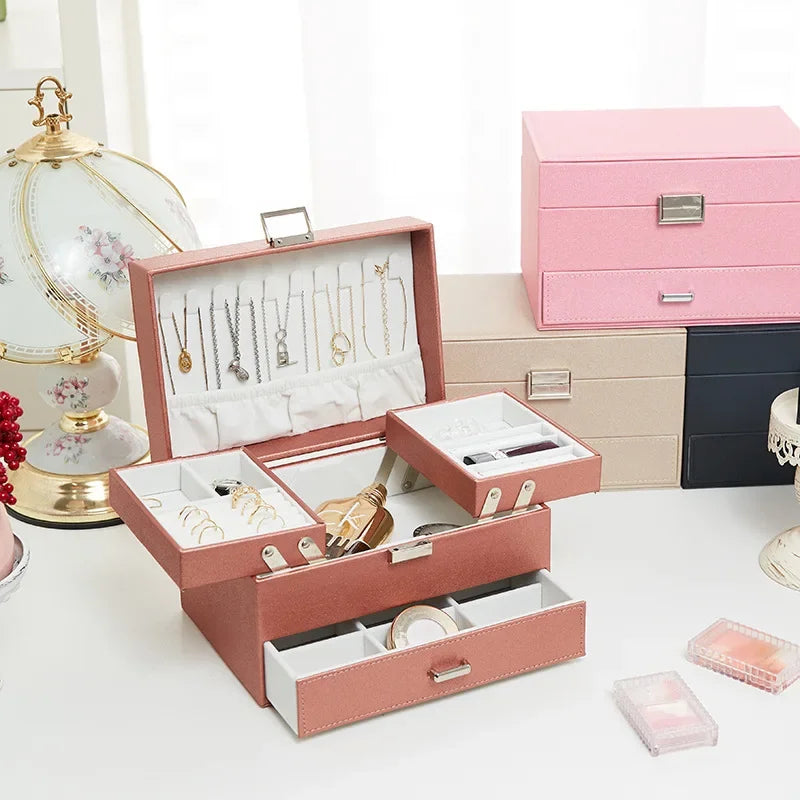 Boîte Bijoux Cuir Multi Rangements Tiroirs