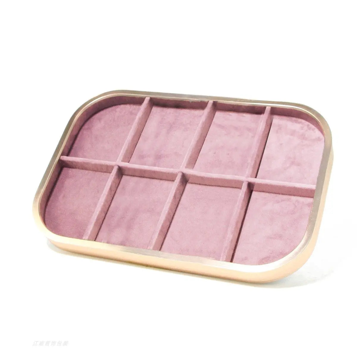 Plateau Bijoux Velours Rose Métal Multifonction
