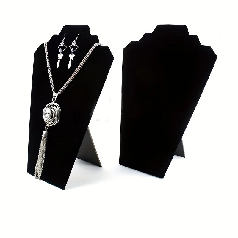 Présentoir Collier Velours Plat Noir Élégant
