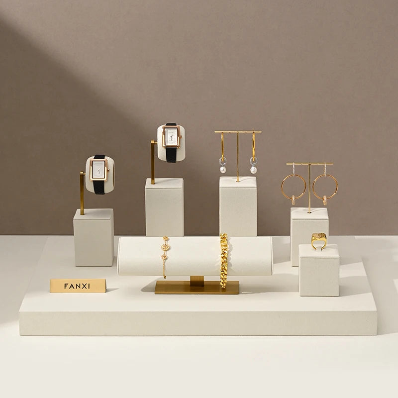 Présentoir Bijoux Daim Beige Vitrine Multifonction