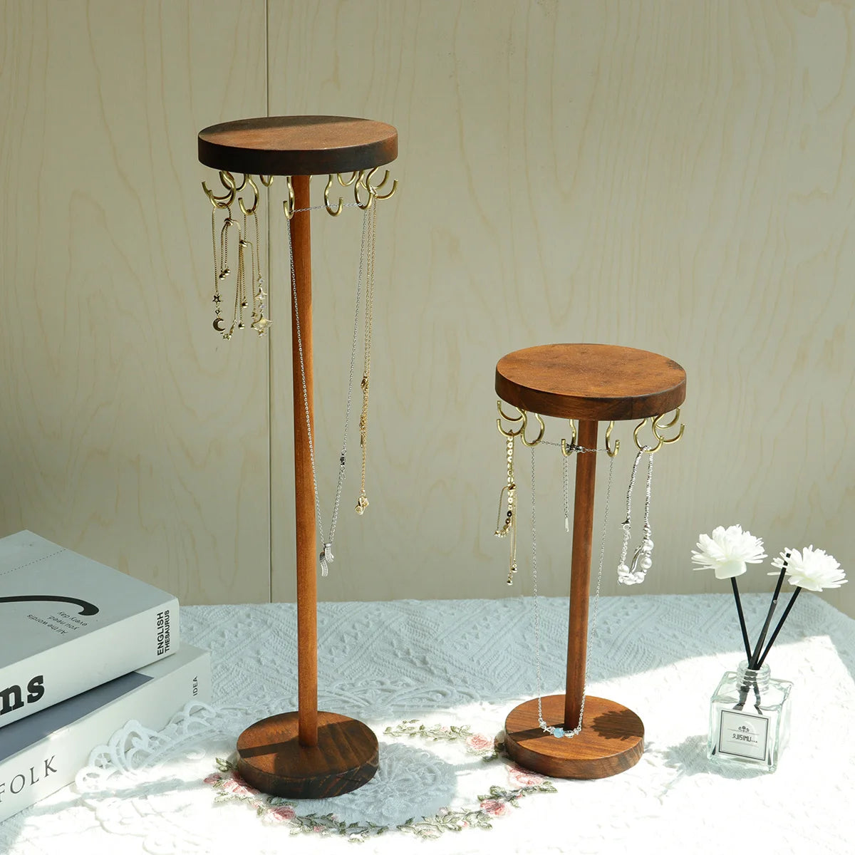 Porte Bijoux Bois Noyer Crochets Présentoir
