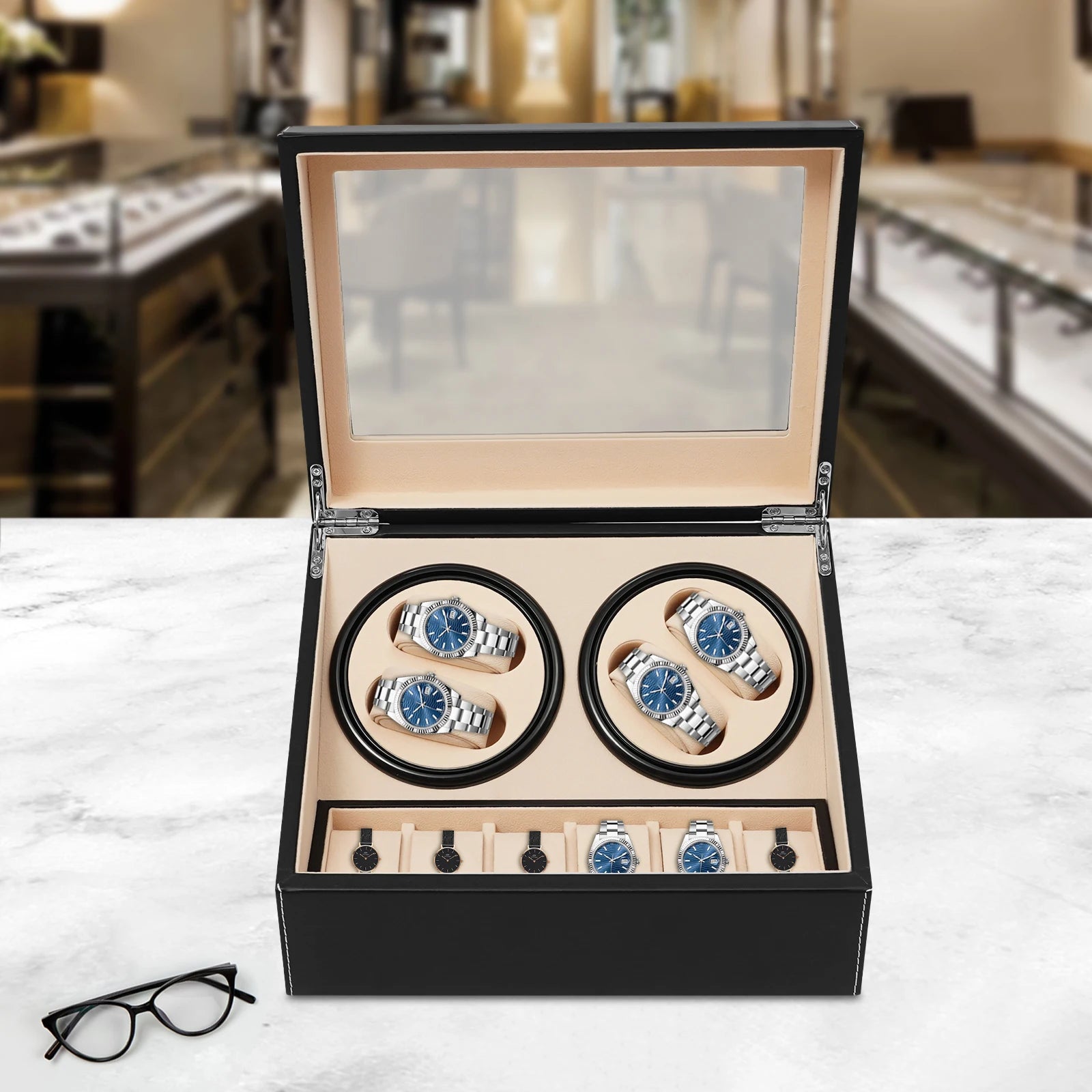 Coffre Fort Montre Cuir 10 Remontoirs Rotatif