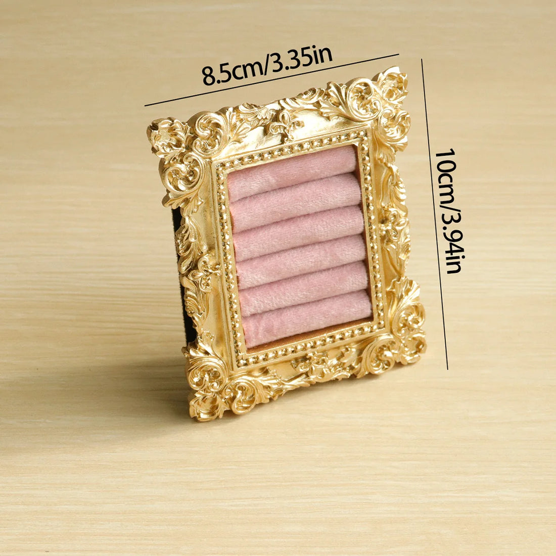 Cadre baroque doré rose – six rouleaux, cotes 8,5 x 10 cm