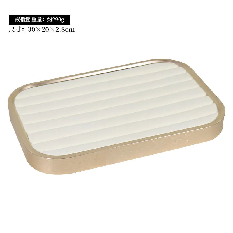 Plateau Bijoux Velours Beige Métal Doré