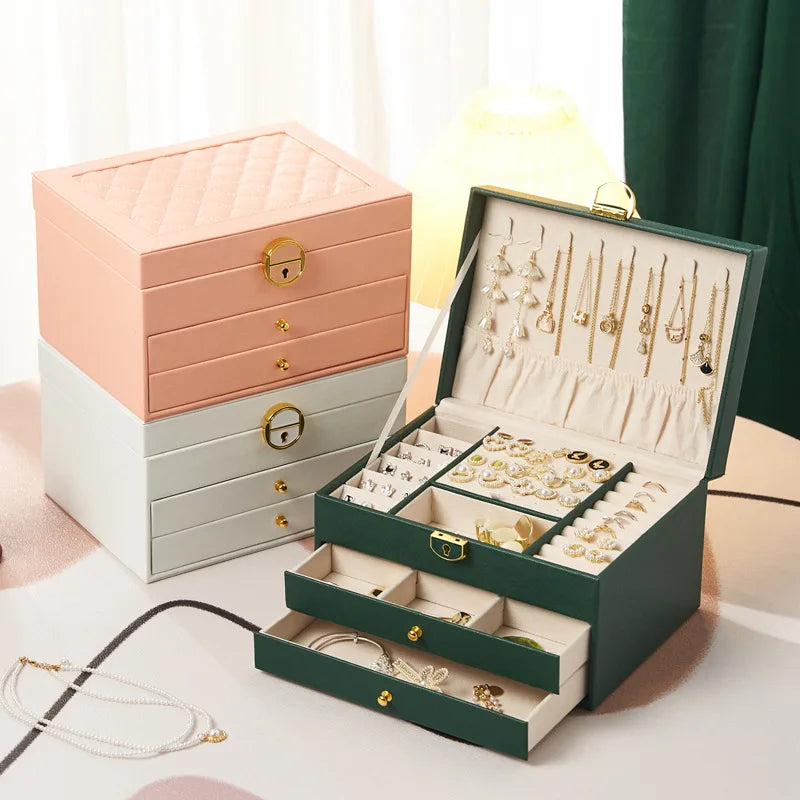 Boîte à Bijoux Simili Cuir Velours Serrure 3 Tiroirs