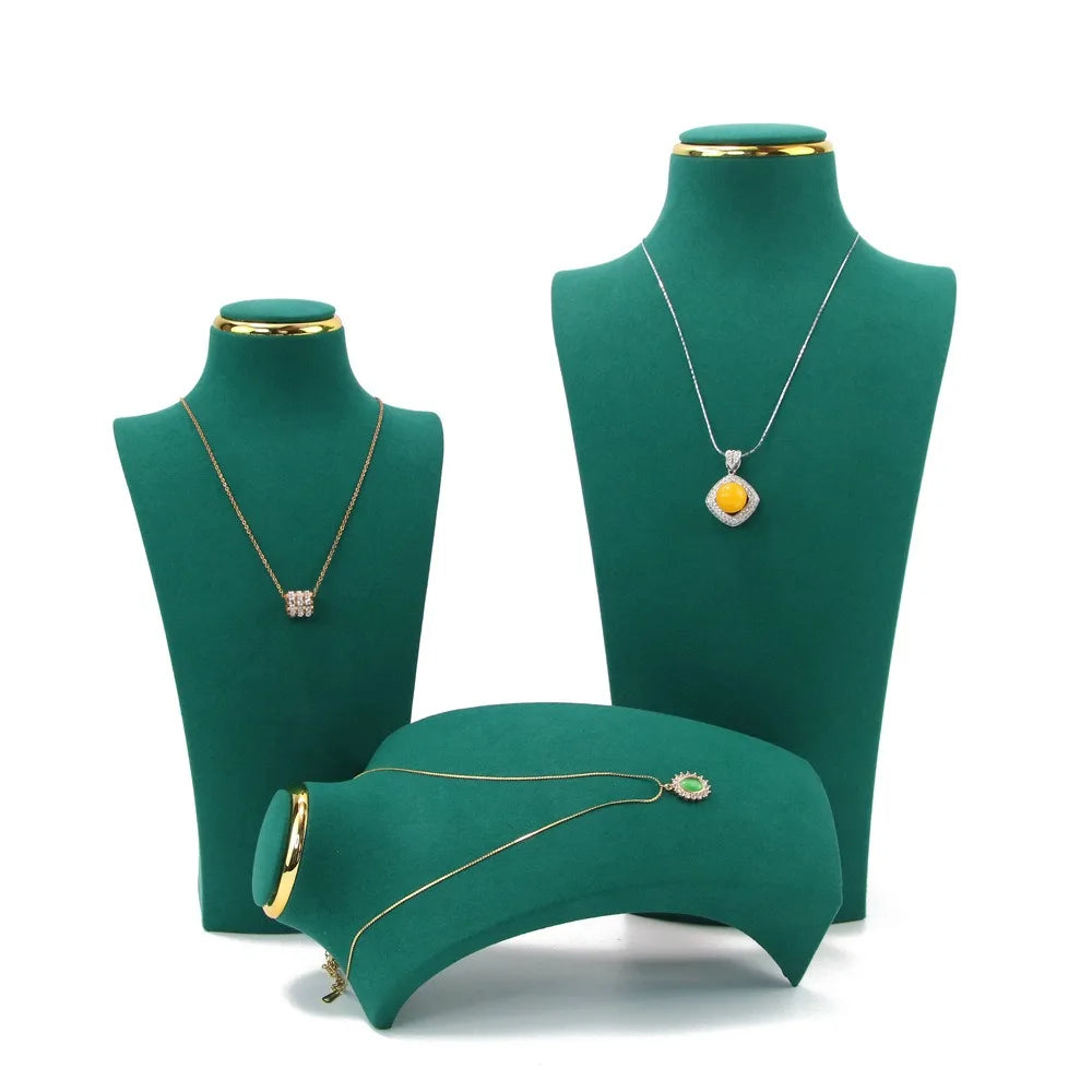 Présentoir Collier Buste Simili Cuir Doré