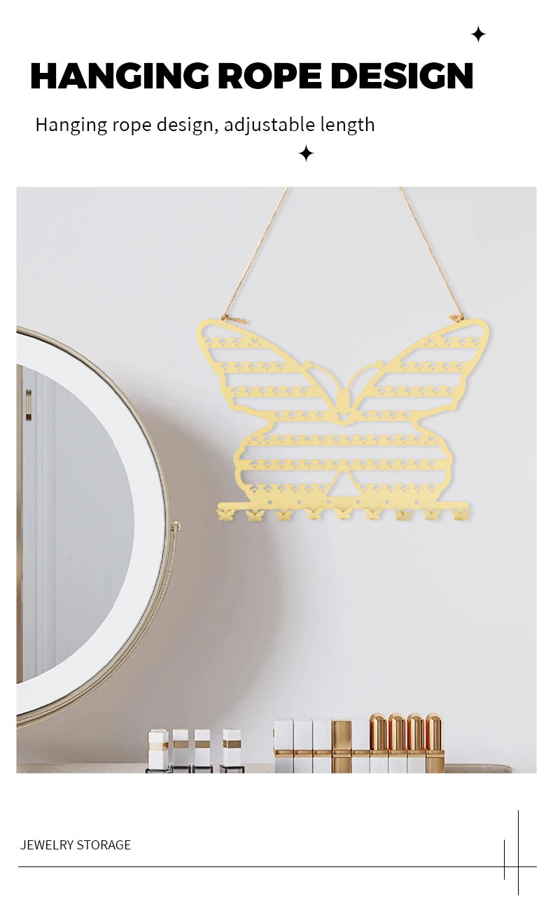 Présentoir Collier Mural Métal Papillon Décoratif