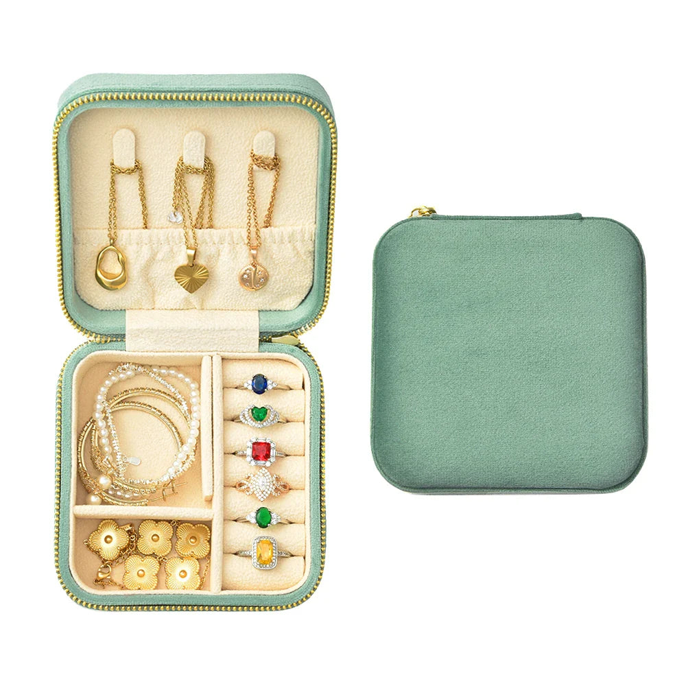 Boîte à Bijoux Velours Carrée Zip 15 Couleurs