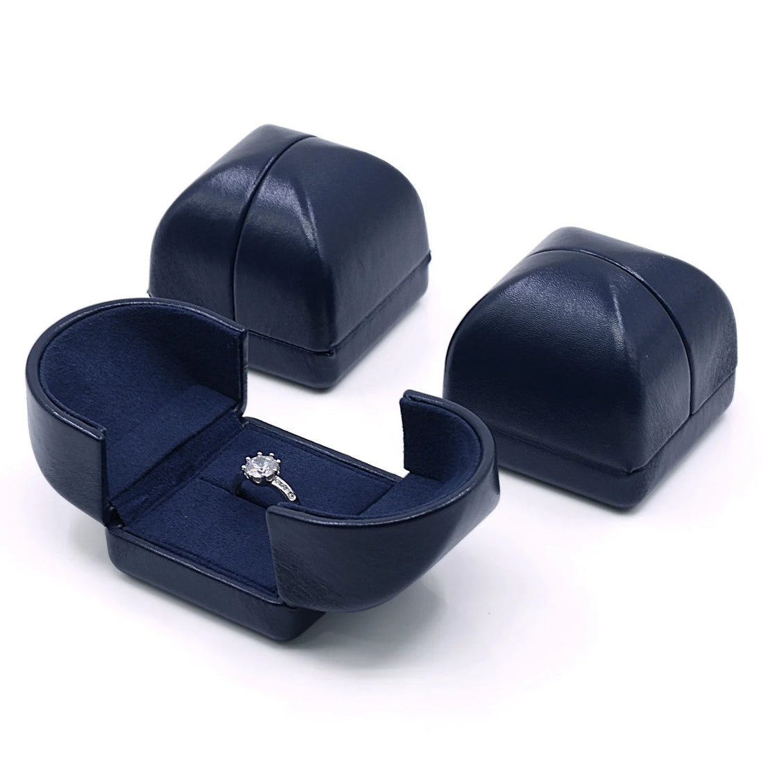Écrin à Bijoux Bleu Marine à Deux Battants Bague Pendentif