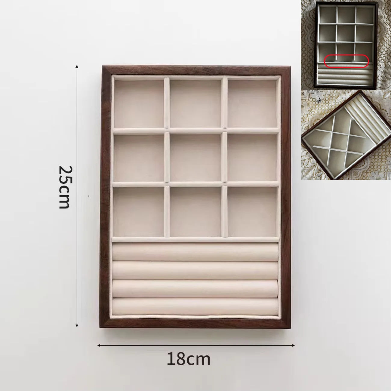 Plateau Bijoux Cuir Marron Velours Rangement