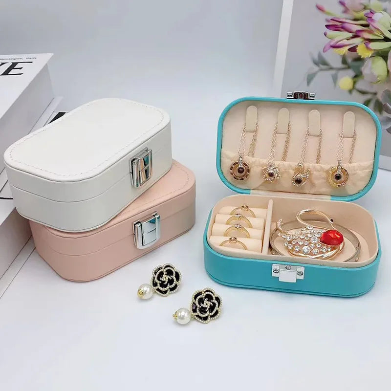 Boîte à Bijoux Cuir PU Velours Portable Bouton