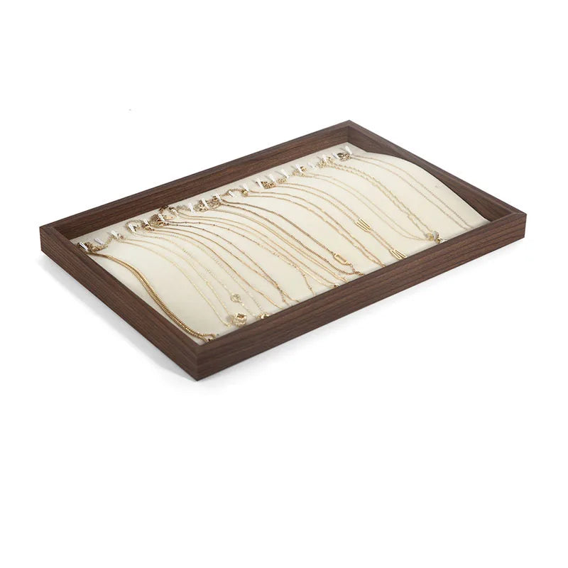 Plateau Bijoux Bois Noyer Velours Rétro
