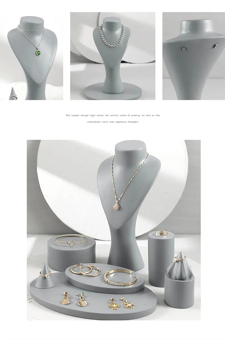 Buste Collier Velours Gris Long Sautoir