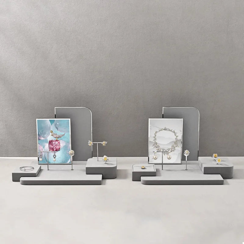 Présentoir Bijoux Velours Gris Comptoir Vitrine