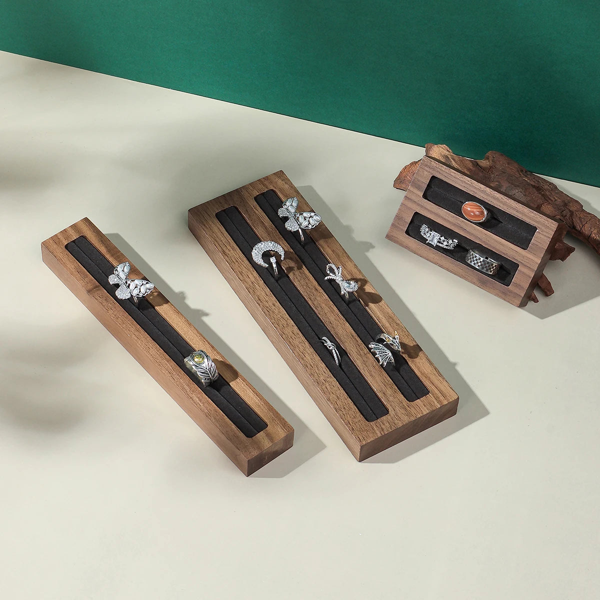 Plateau Bague Bois Noyer Decoratif Multi-niveaux