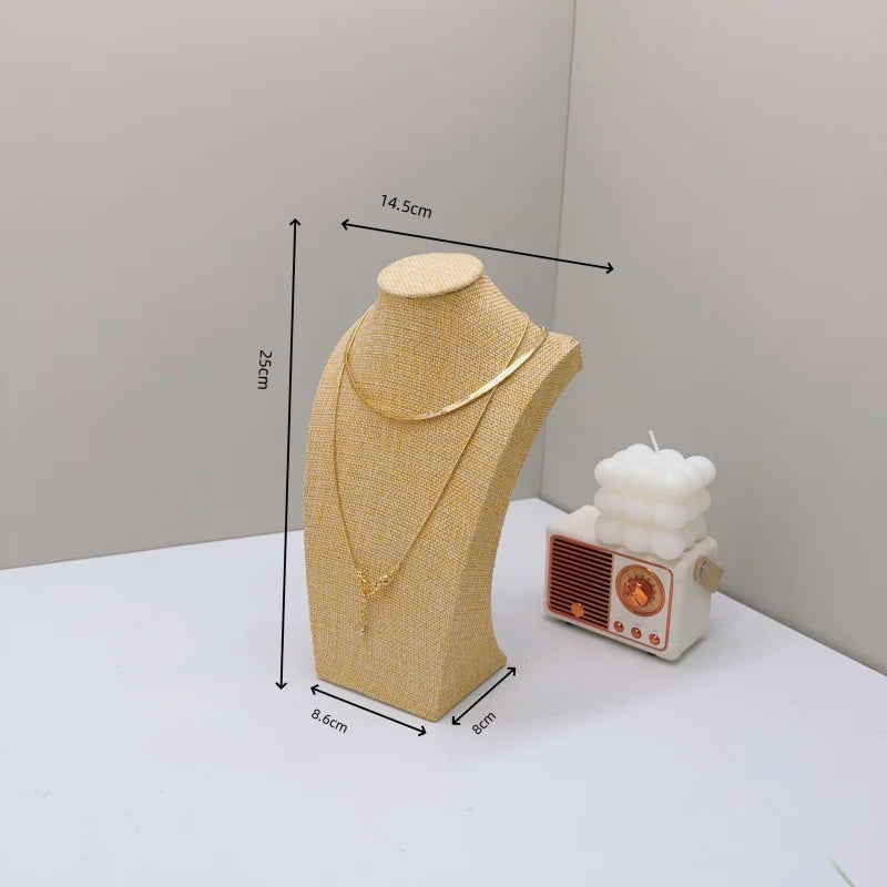Présentoir Collier Buste Velours Toile de Jute