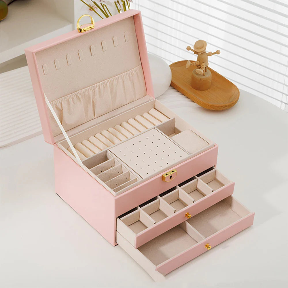 Boîte à Bijoux Cuir Double Niveau 12 Compartiments