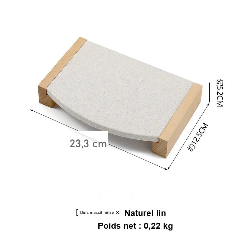 Présentoir bijoux hêtre et lin – plateau surélevé de 23,3 cm, schéma des dimensions
