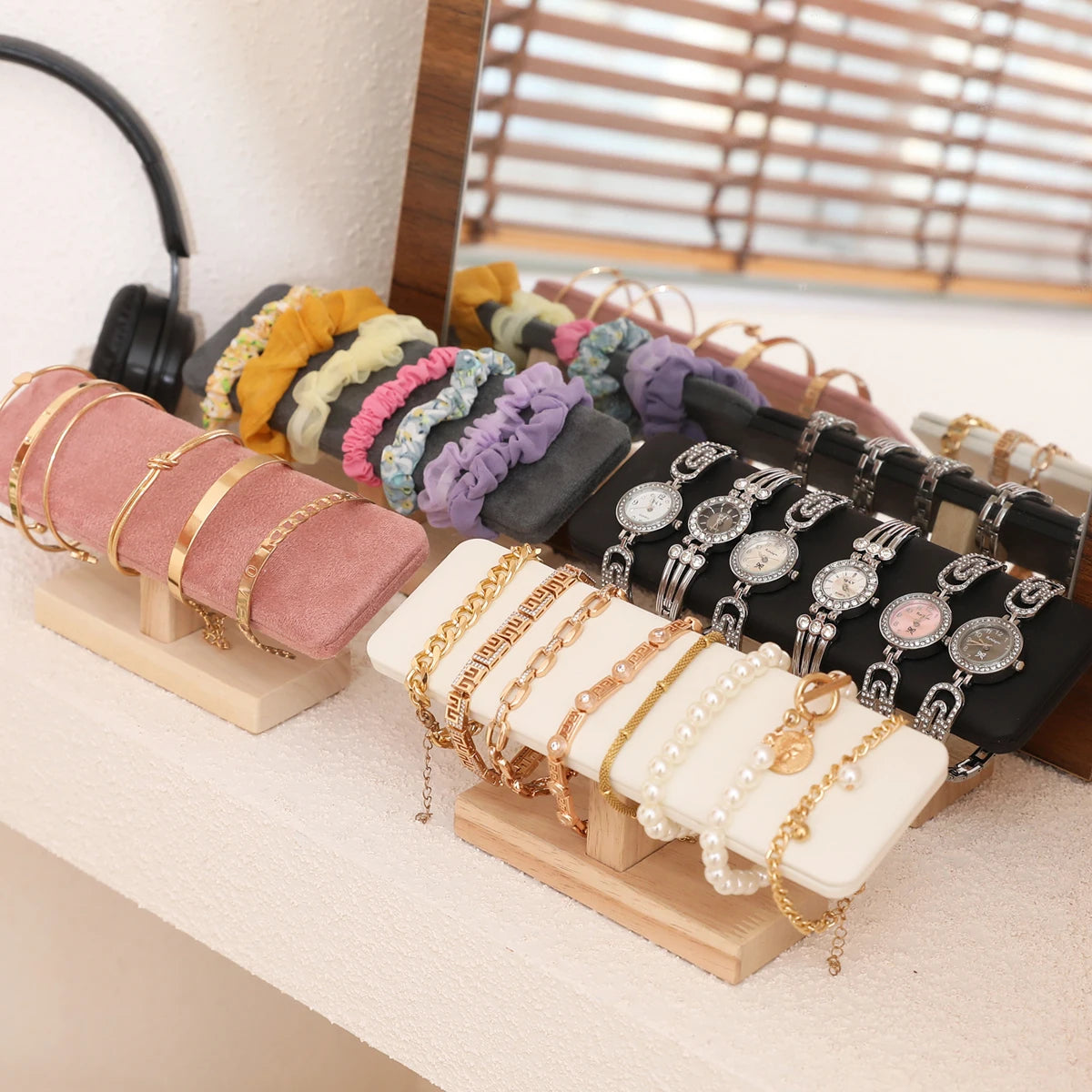 Présentoir Bracelet Bois Velours Cuir Forme T