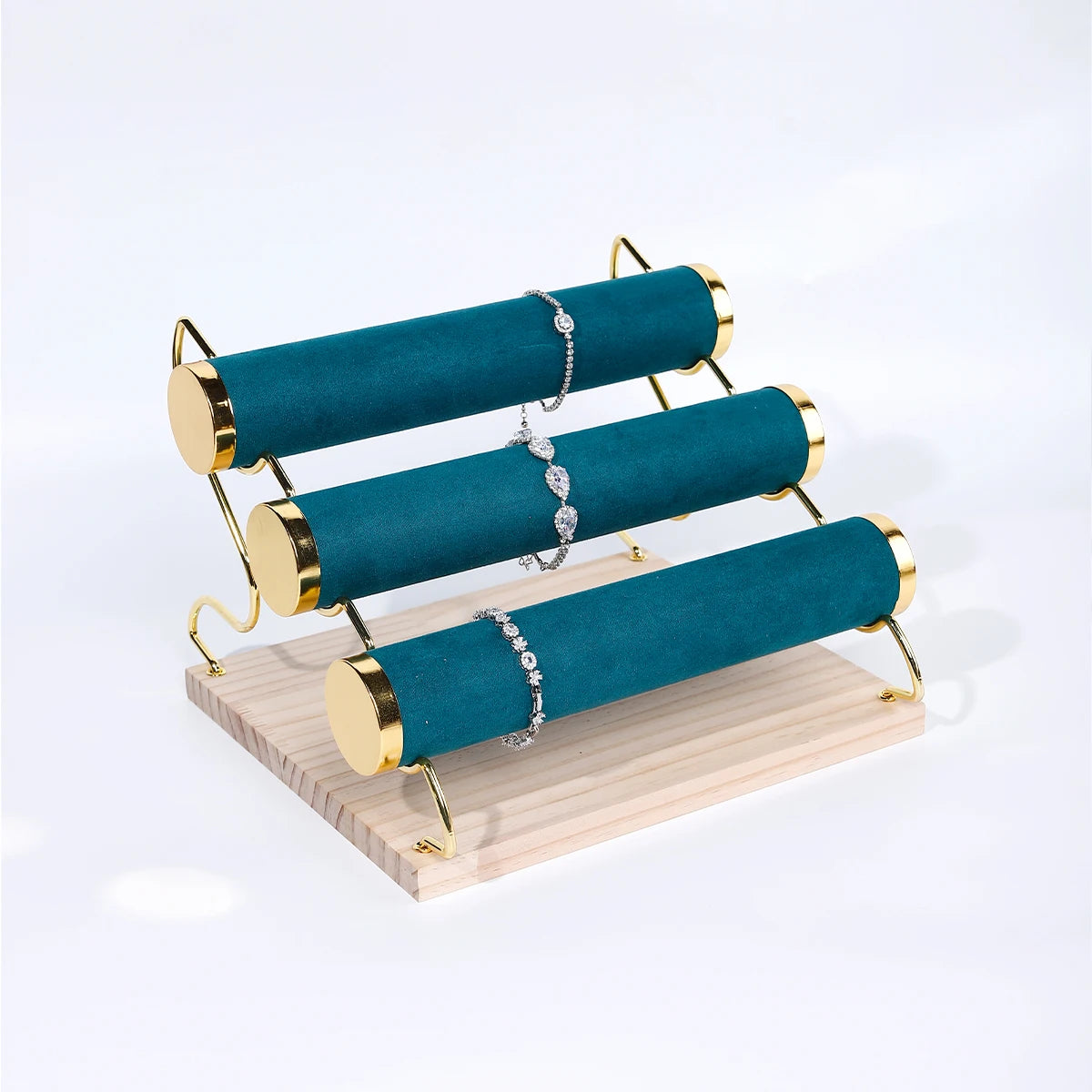 Présentoir Velours Bois 3 Niveaux Doré Bracelet