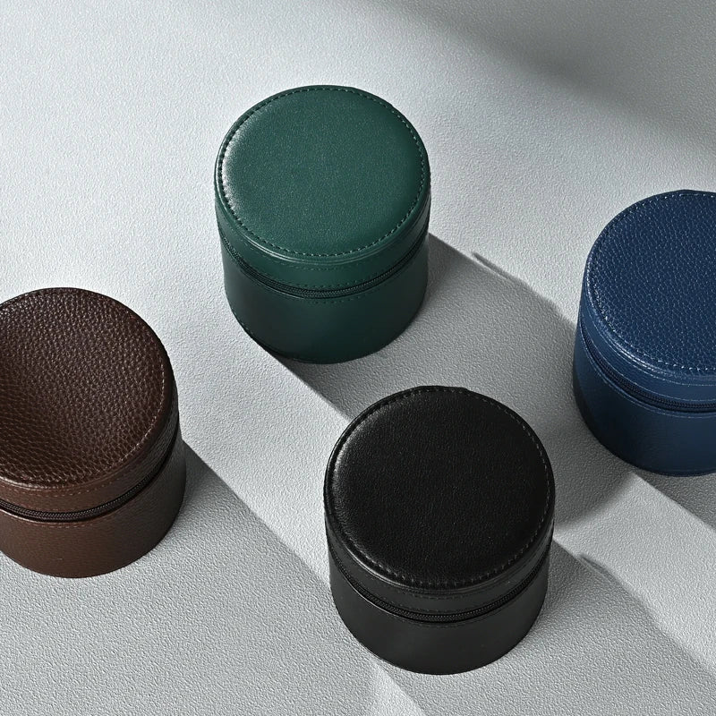 Boîte Montre Cuir Voyage Ronde Compact