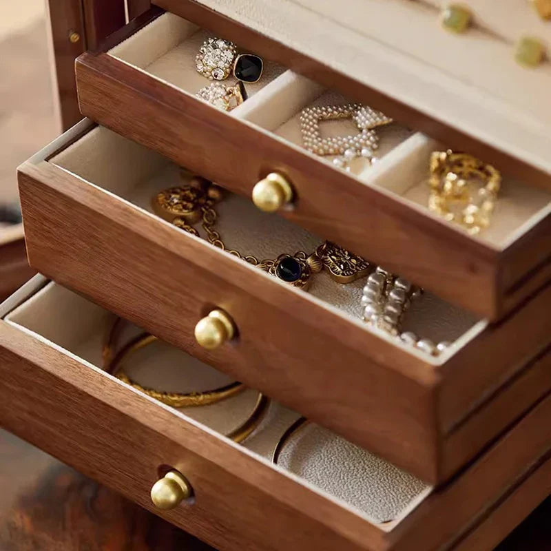 Boîte Bijoux Rotative Bois Foncé Vitre