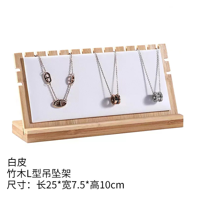 Présentoir Collier Bois Simili Cuir Plat