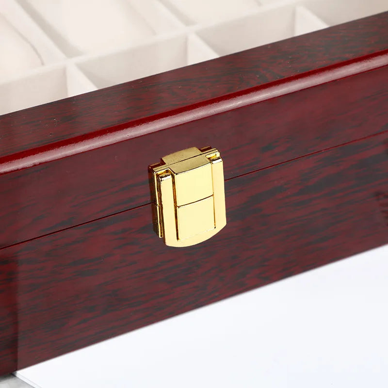Coffre Fort Montre Bois Rouge Foncé Multi-Capacité