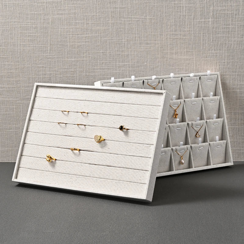Plateau Bijoux Coton Lin Empilable Vitrine