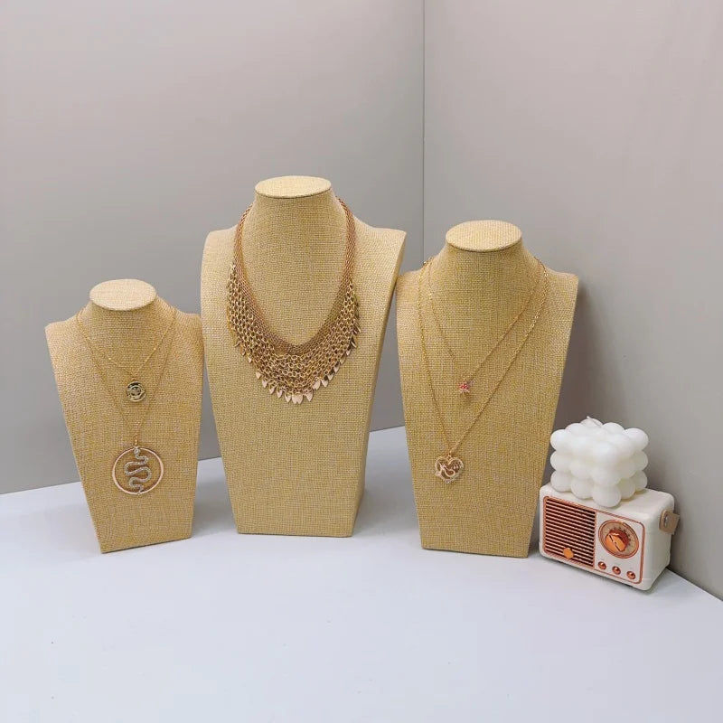 Présentoir Collier Buste Coton Lin Naturel