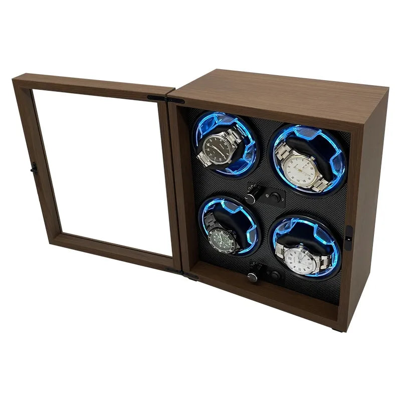 Remontoir Montre Automatique 4 Places Bois Cuir Luxe