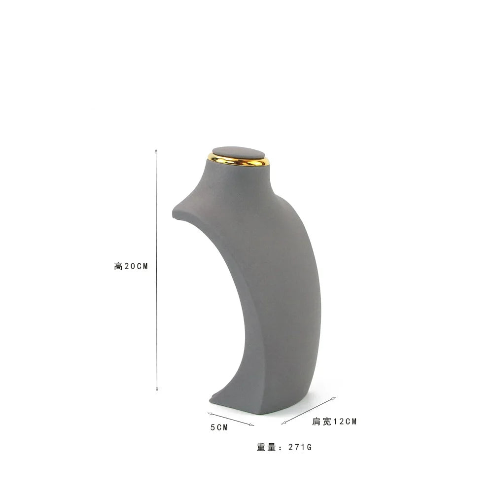 Présentoir Collier Buste Simili Cuir Doré