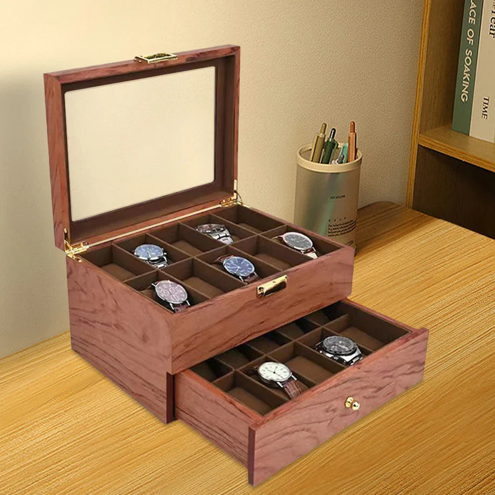Boite Montres Bois Naturel Velours 20 Places