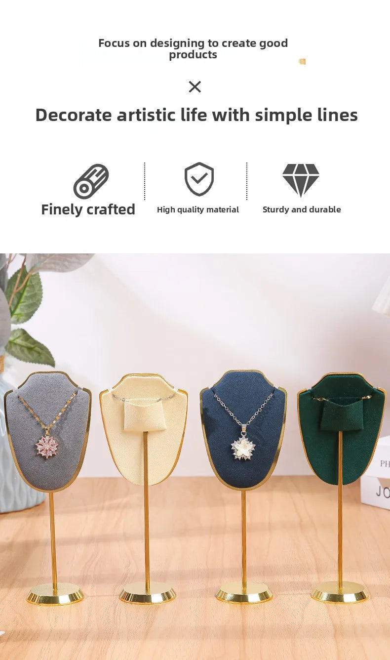 Présentoir Collier Velours Métal Doré Trompette