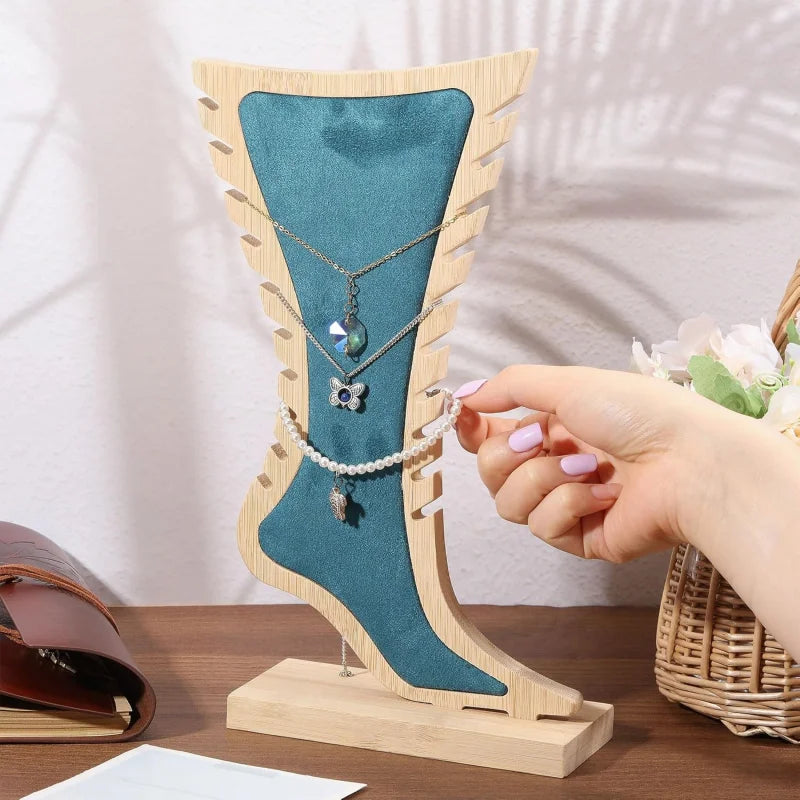 Présentoir bracelet cheville bois clair vertical