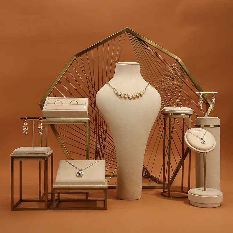 Ensemble Métal Beige Organisateur Bijoux Anneau Collier