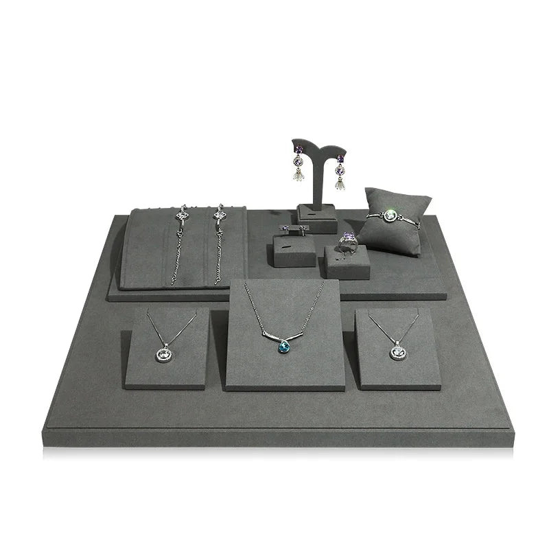 Présentoir Bijoux Microfibre Gris Vitrine