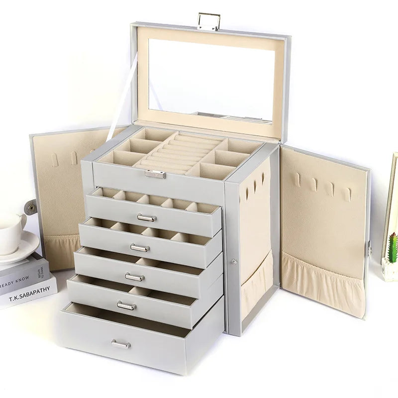 Armoire Bijoux Velours Grande Capacité 6 Niveaux